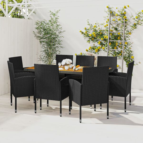 vidaXL 9 Piece Outdoor Dining Set Poly Rattan Black