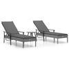 vidaXL Sun Loungers 2 pcs with Table and Cushions Grey Poly Rattan