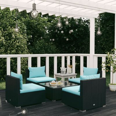 vidaXL 5 Piece Garden Lounge Set with Cushions Poly Rattan Black