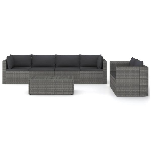 vidaXL 7 Piece Garden Lounge Set with Cushions Poly Rattan Grey
