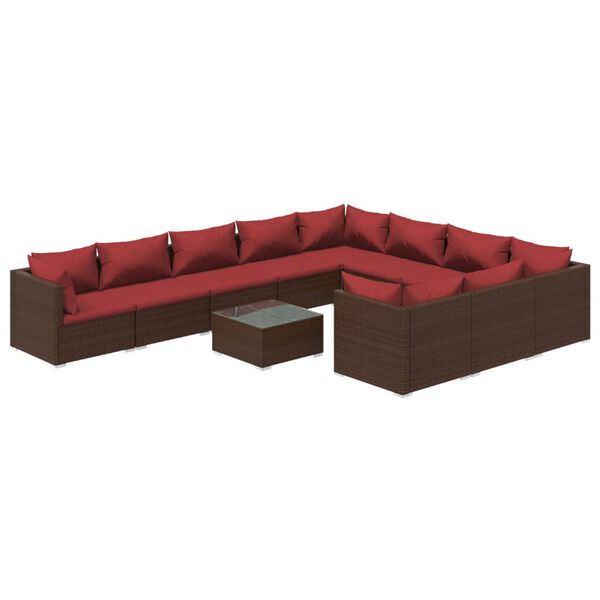 vidaXL 11 Piece Garden Lounge Set with Cushions Poly Rattan Brown