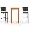 vidaXL 3 Piece Garden Bar Set with Cushions Black