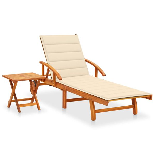 vidaXL Garden Sun Lounger with Table and Cushion Solid Wood Acacia