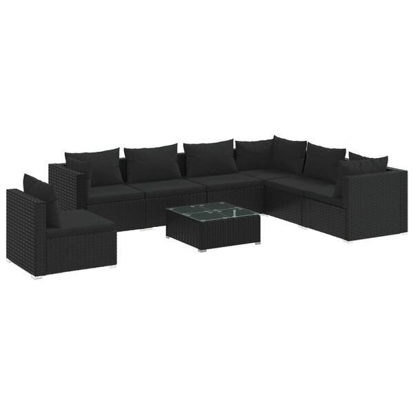 vidaXL 8 Piece Garden Lounge Set with Cushions Poly Rattan Black