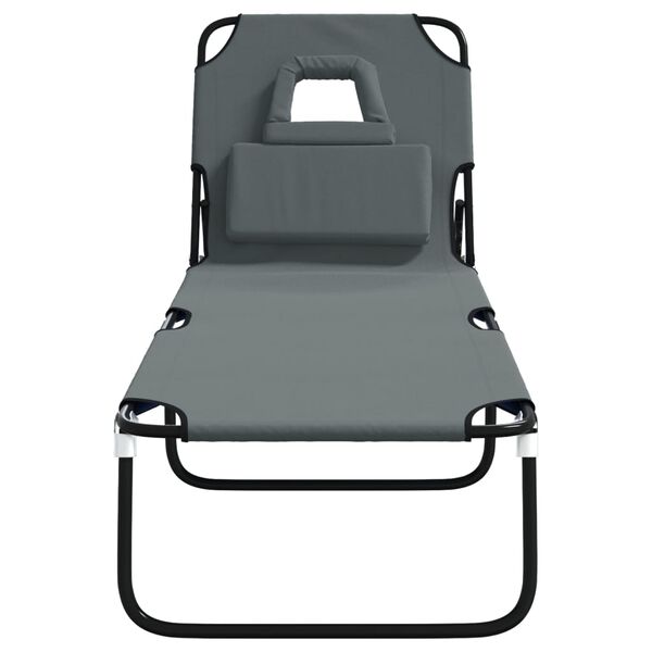 vidaXL Folding Sun Lounger Grey Oxford Fabric&Powder-coated Steel