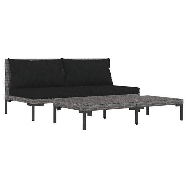 vidaXL 3 Piece Garden Lounge Set Dark Grey Half Round Poly Rattan