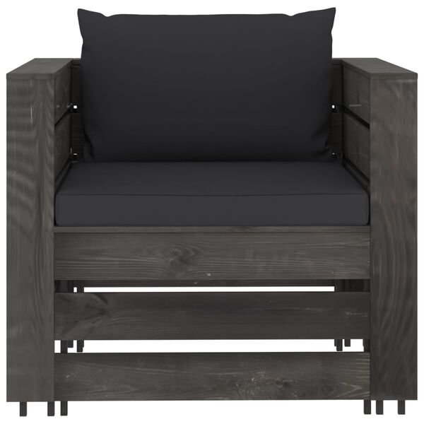 vidaXL 2 Piece Garden Lounge Set with Cushions Grey Impregnated Wood
