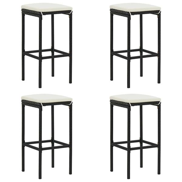 vidaXL Bar Stools with Cushions 4 pcs Black Poly Rattan