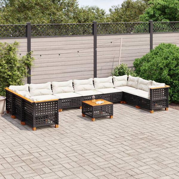 vidaXL 11 Piece Garden Sofa Set with Cushions Black Poly Rattan