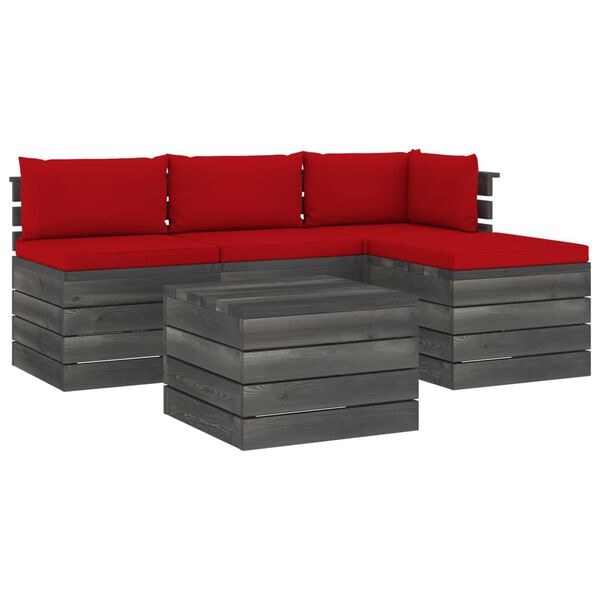 vidaXL 5 Piece Garden Pallet Lounge Set with Cushions Solid Pinewood