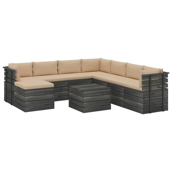 vidaXL 9 Piece Garden Pallet Lounge Set with Cushions Solid Pinewood