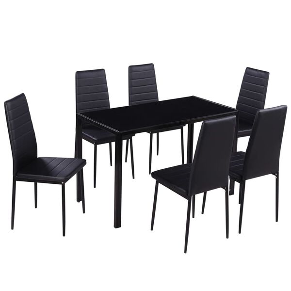 vidaXL Seven Piece Dining Table Set Black