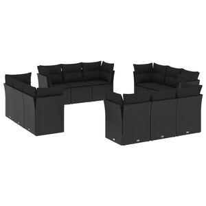 vidaXL 12 Piece Garden Sofa Set with Cushions Black Poly Rattan
