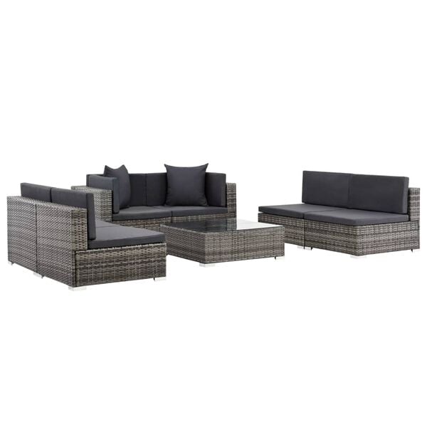 vidaXL 7 Piece Garden Lounge Set with Cushions Poly Rattan Grey