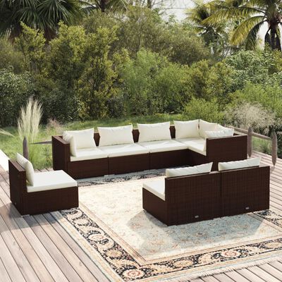 vidaXL 8 Piece Garden Lounge Set with Cushions Poly Rattan Brown