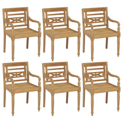 vidaXL Batavia Chairs with Cushions 6 pcs Solid Teak Wood