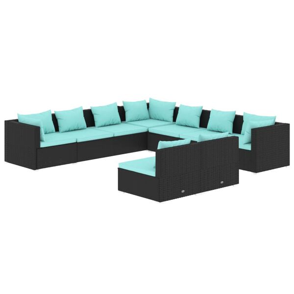 vidaXL 9 Piece Garden Lounge Set with Cushions Black Poly Rattan
