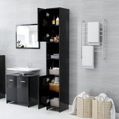 vidaXL Bathroom Cabinet Black 30x30x183.5 cm Engineered Wood
