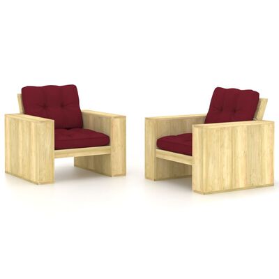 vidaXL Garden Chairs 2 pcs & Wind Red Cushions Impregnated Pinewood