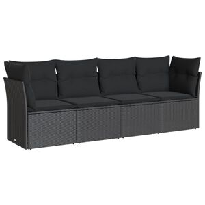 vidaXL 4 Piece Garden Sofa Set with Cushions Black Poly Rattan