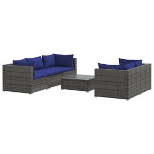 vidaXL Garden Lounge Set | Grey Rattan with Dark Blue Cushions | PE Rattan