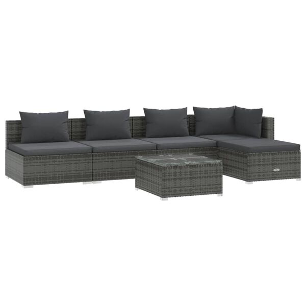 vidaXL 6 Piece Garden Lounge Set with Cushions Poly Rattan Grey