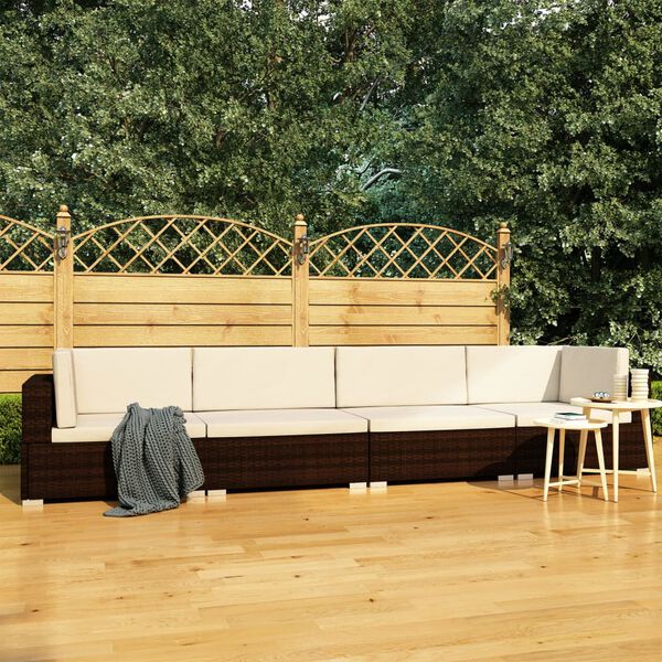 vidaXL 4 Piece Garden Sofa Set with Cushions Poly Rattan Brown