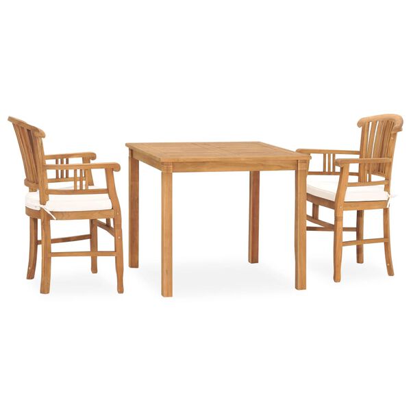 vidaXL 3 Piece Garden Dining Set with Cushions Solid Teak Wood