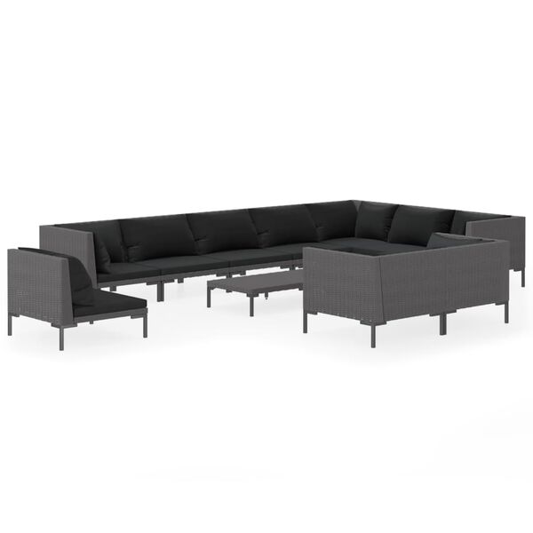 vidaXL 11 Piece Garden Lounge Set with Cushions Poly Rattan Dark Grey