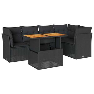 vidaXL 6 Piece Garden Sofa Set with Cushions Black Poly Rattan