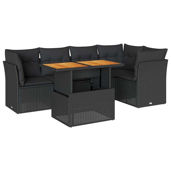 vidaXL 6 Piece Garden Sofa Set with Cushions Black Poly Rattan