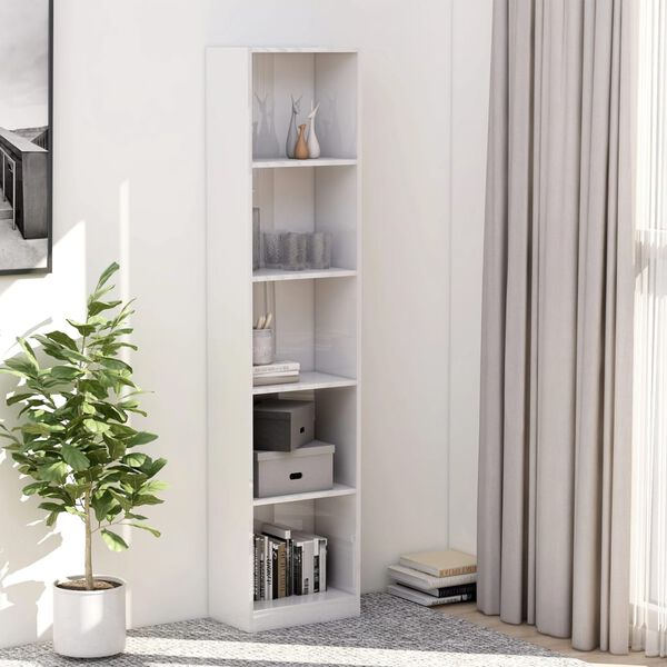 vidaXL 5-Tier Book Cabinet High Gloss White 40x24x175 cm Engineered Wood