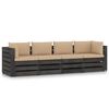 vidaXL 4-Seater Garden Sofa with Cushions Grey Impregnated Wood