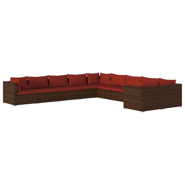 vidaXL 10 Piece Garden Lounge Set with Cushions Poly Rattan Brown