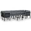 vidaXL 8 Piece Garden Lounge Set Black and Grey Poly Rattan