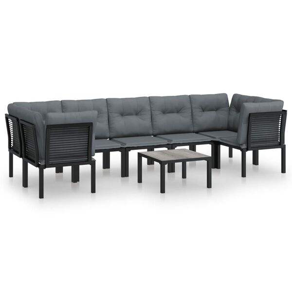 vidaXL 8 Piece Garden Lounge Set Black and Grey Poly Rattan