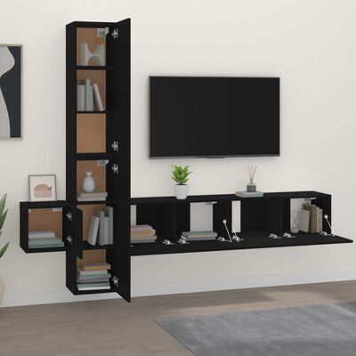 vidaXL 5 Piece TV Cabinet Set Black Engineered Wood