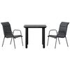 vidaXL 3 Piece Garden Dining Set Black Steel and Textilene
