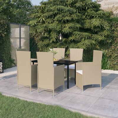 vidaXL 7 Piece Garden Dining Set with Cushions Beige