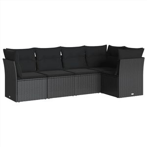 vidaXL Garden Sofa Set | Black | PE rattan, powder-coated steel, 100% polyester