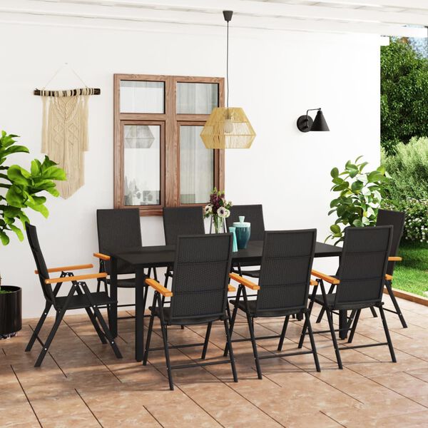 vidaXL 9 Piece Garden Dining Set Black and Brown