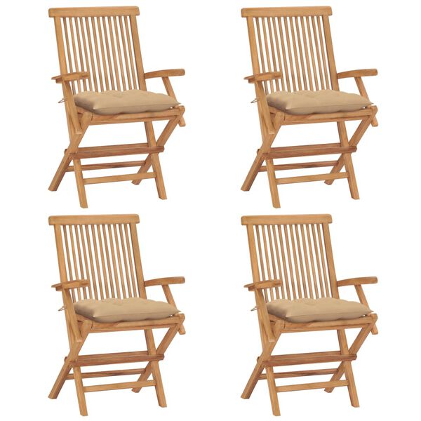 vidaXL Garden Chairs with Beige Cushions 4 pcs Solid Teak Wood