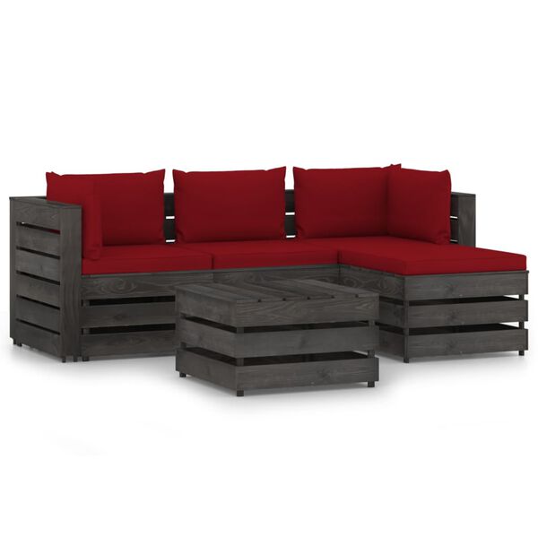 vidaXL 5 Piece Garden Lounge Set with Cushions Grey Impregnated Wood