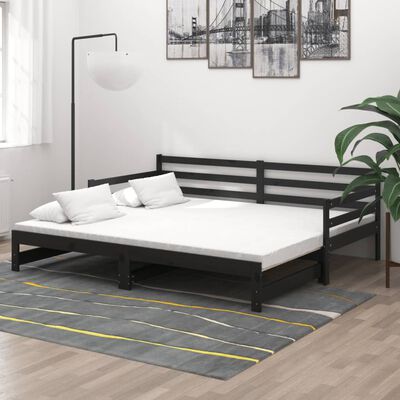 vidaXL Pull-out Day Bed 2x(90x200) cm Black Solid Wood Pine