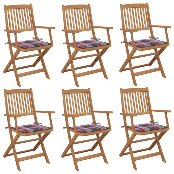 vidaXL Folding Garden Chairs 6 pcs with Cushions Solid Acacia Wood