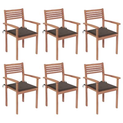 vidaXL Stackable Garden Chairs with Cushions 6 pcs Solid Teak Wood