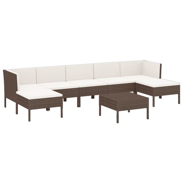 vidaXL 8 Piece Garden Lounge Set with Cushions Poly Rattan Brown