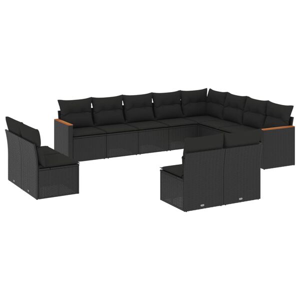 vidaXL 12 Piece Garden Sofa Set with Cushions Black Poly Rattan