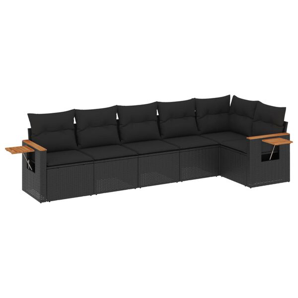 vidaXL 6 Piece Garden Sofa Set with Cushions Black Poly Rattan