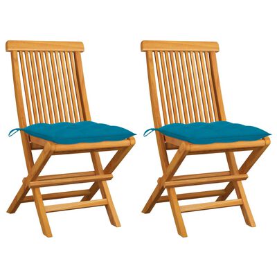 vidaXL Garden Chairs with Light Blue Cushions 2 pcs Solid Teak Wood